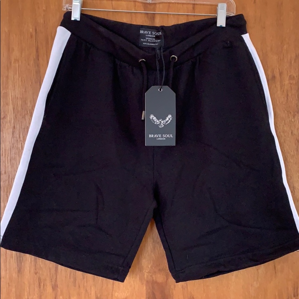 Black with white stripe sweat shorts